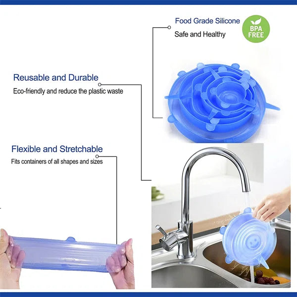 Pack of 6 Strechable Silicone Food Fresh-Keeping Covers