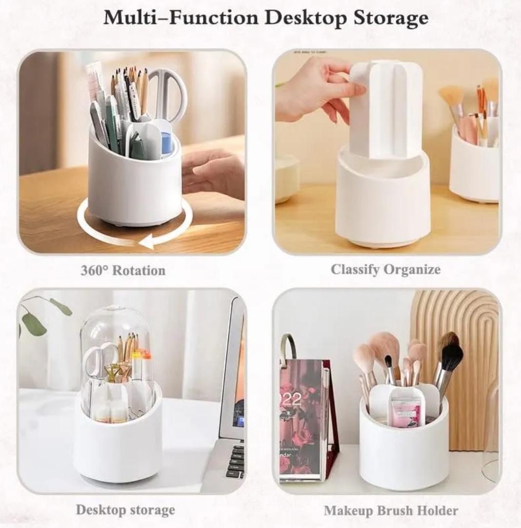 360° Rotating Smart Acrylic Makeup Brush Organizer with Lid