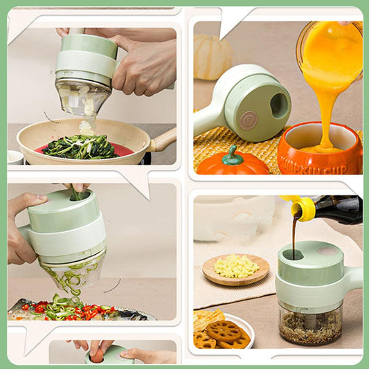 4-in-1 Handheld Electric Vegetable Cutter & Chopper Set.