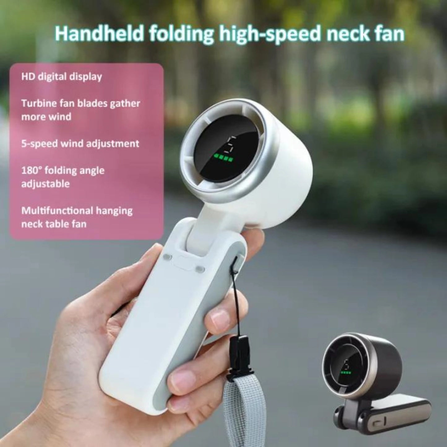 Premium Handheld Digital Folding Turbo Fan With 5 Speed