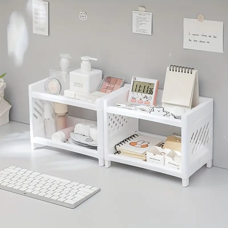 Multipurpose Double-Layer Smart Desktop Storage Organizer Rack