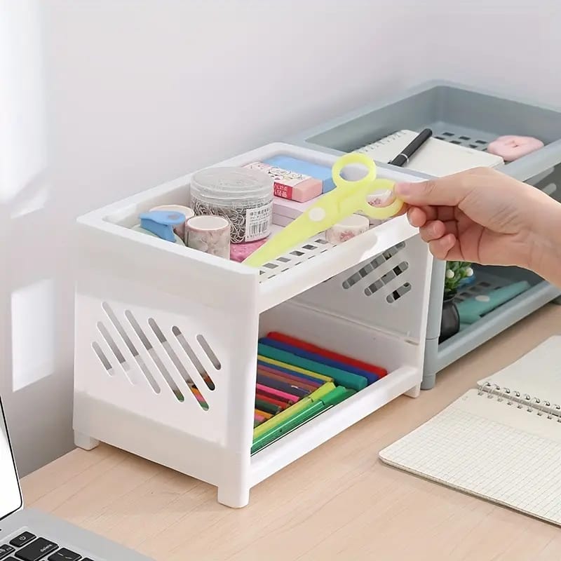Multipurpose Double-Layer Smart Desktop Storage Organizer Rack